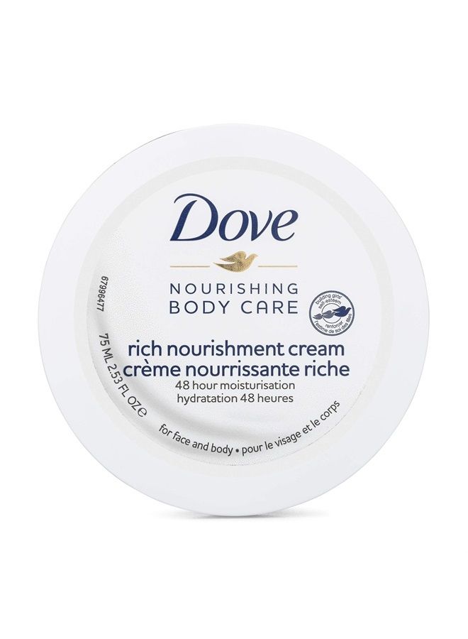 Dove Nourishing Body Care Face, Hand and Body Rich Nourishment Cream for Extra Dry Skin with 48 Hour Moisturization, 2.53 FL OZ (Pack of 1) - Image 1