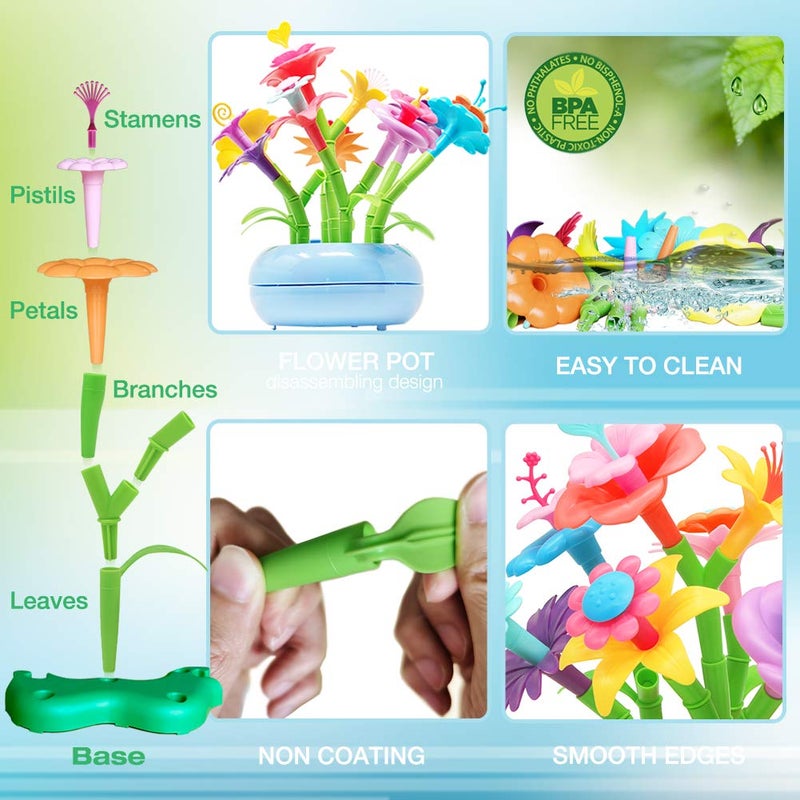 BIRANCO. Flower Garden Building Set - Grow up! Fun Stacking Toys for Toddlers and Kids Age 3-6 Year Olds, Educational Activity for Preschool, Cool STEM Gardening Gifts for Girls (138 PCS) - Image 2
