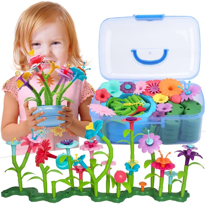 BIRANCO. Flower Garden Building Set - Grow up! Fun Stacking Toys for Toddlers and Kids Age 3-6 Year Olds, Educational Activity for Preschool, Cool STEM Gardening Gifts for Girls (138 PCS) - Image 1
