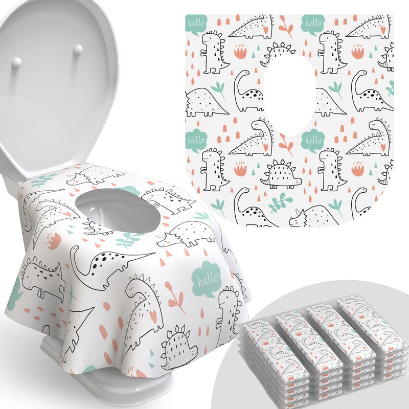Toilet Seat Covers Disposable 20 Pack Waterproof Ideal for Kids and Adults Extra Large Individually Wrapped for Travel Toddlers Potty Training in Public Restrooms Dinosaurs 20