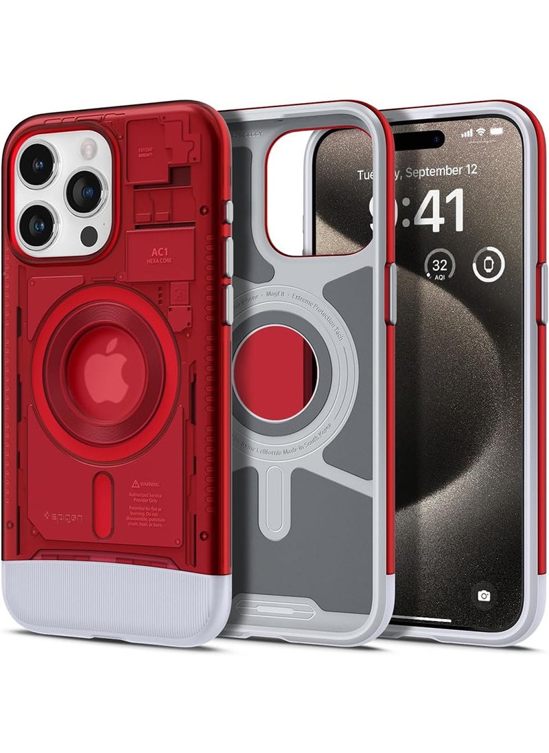 Spigen Classic C1 MagFit for iPhone 15 Pro Case Cover with MagSafe & Extreme Protection Tech - Ruby  - Image 1