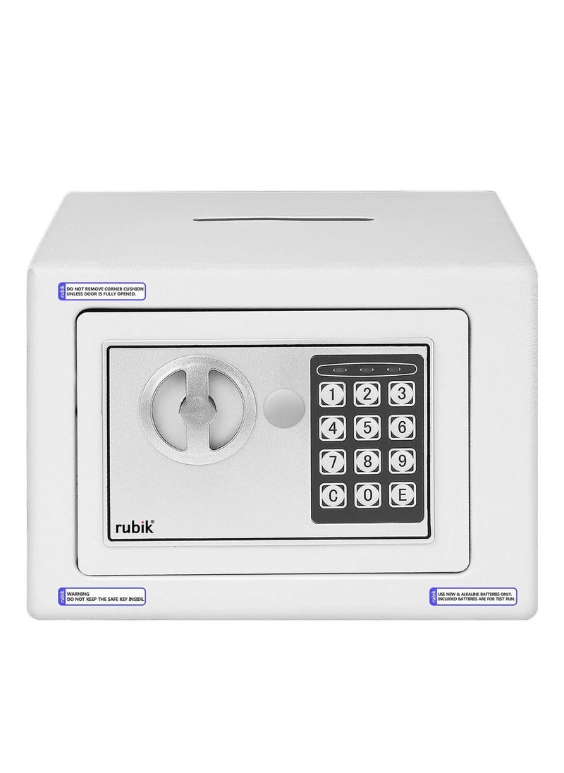 Rubik Mini Cash Deposit Drop Slot Safe Box with Key and Pin Code Option 23x17x17cm (White)  - Image 1