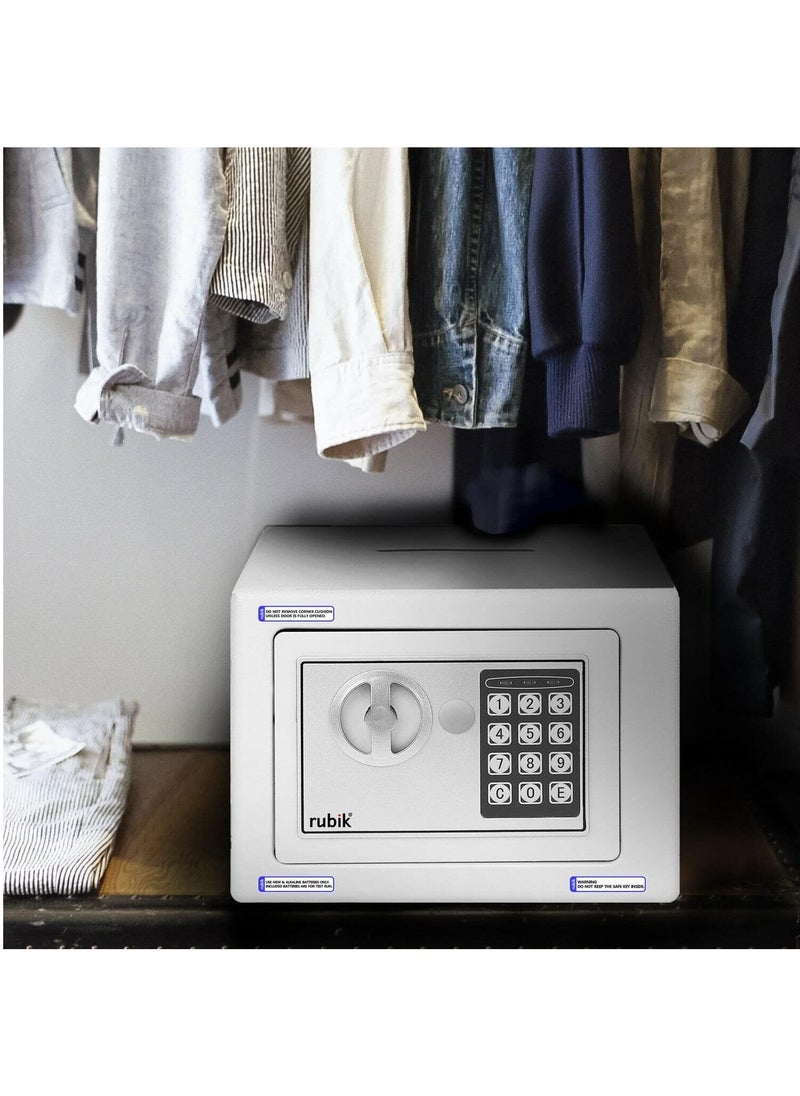 Rubik Mini Cash Deposit Drop Slot Safe Box with Key and Pin Code Option 23x17x17cm (White)  - Image 3