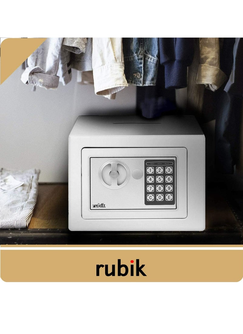 Rubik Mini Cash Deposit Drop Slot Safe Box with Key and Pin Code Option 23x17x17cm (White)  - Image 4