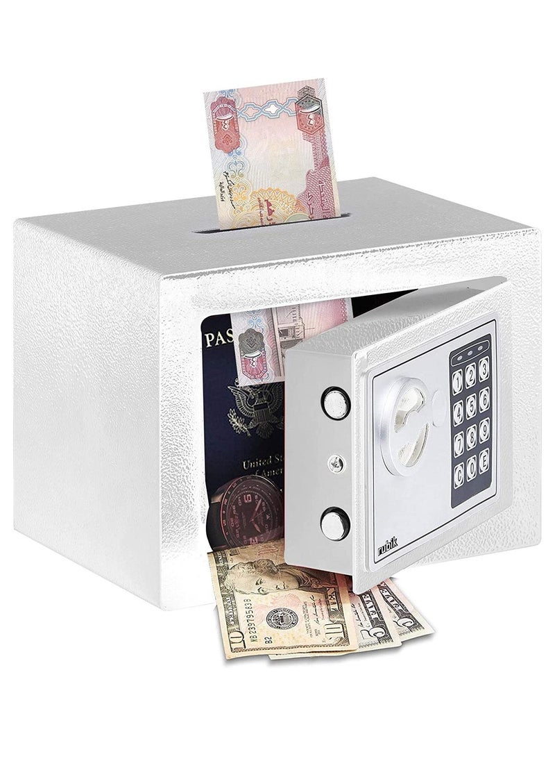 Rubik Mini Cash Deposit Drop Slot Safe Box with Key and Pin Code Option 23x17x17cm (White)  - Image 1