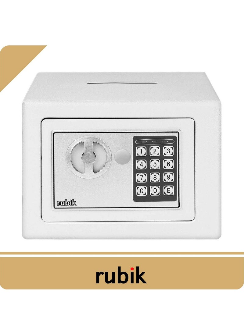 Rubik Mini Cash Deposit Drop Slot Safe Box with Key and Pin Code Option 23x17x17cm (White)  - Image 2