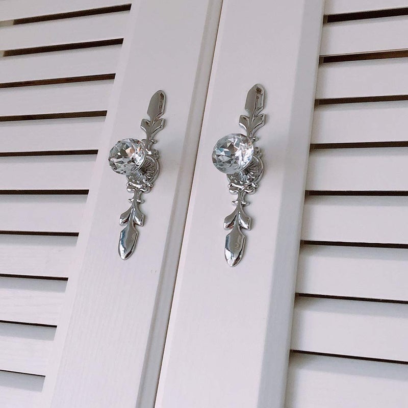 ESreake 5 Pack Silver Diamond Clear Crystal Glass Decorative Knobs with Plate,Drawer Dresser Pulls Handles with 3 Kinds of Screws for Kitchen Bathroom Office Decoration (5 Pack, Small, Silver) - Image 5