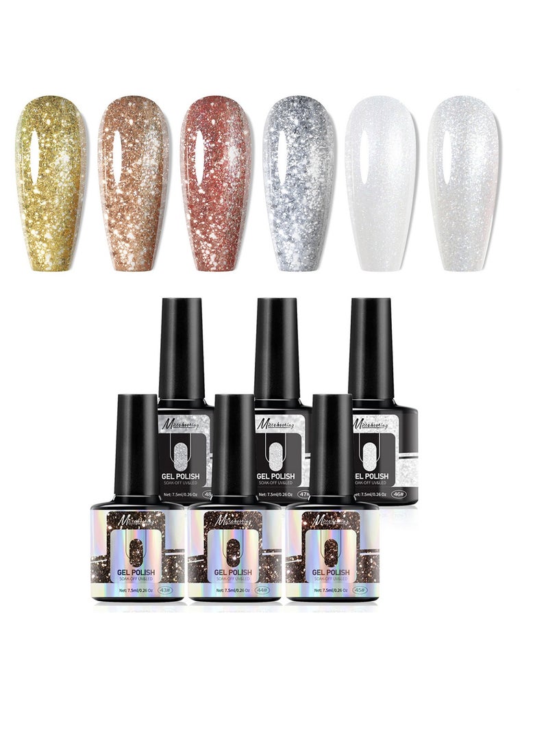 SYOSI Gel Nail Polish Set, Glitter Color UV LED Gel Nail Kits Gel Polish Kit Soak Off  Nail Art Design Decoration Gift for Girls Women Home DIY 6Pcs - Image 1