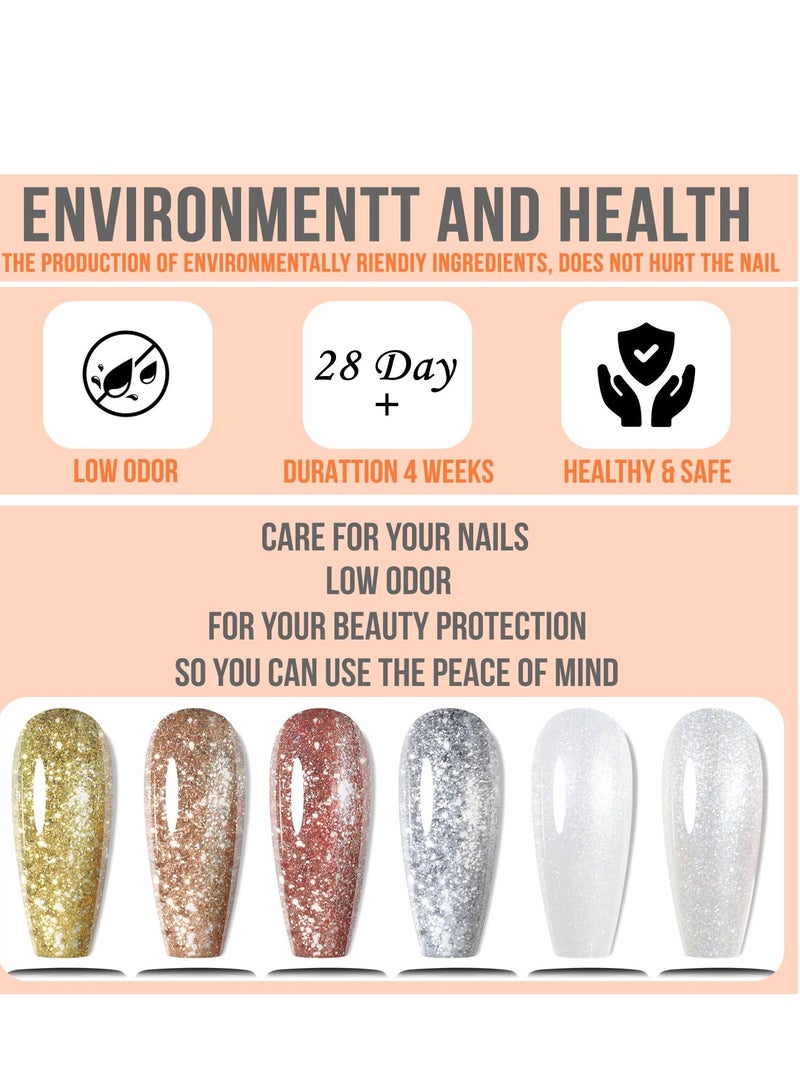 SYOSI Gel Nail Polish Set, Glitter Color UV LED Gel Nail Kits Gel Polish Kit Soak Off  Nail Art Design Decoration Gift for Girls Women Home DIY 6Pcs - Image 3