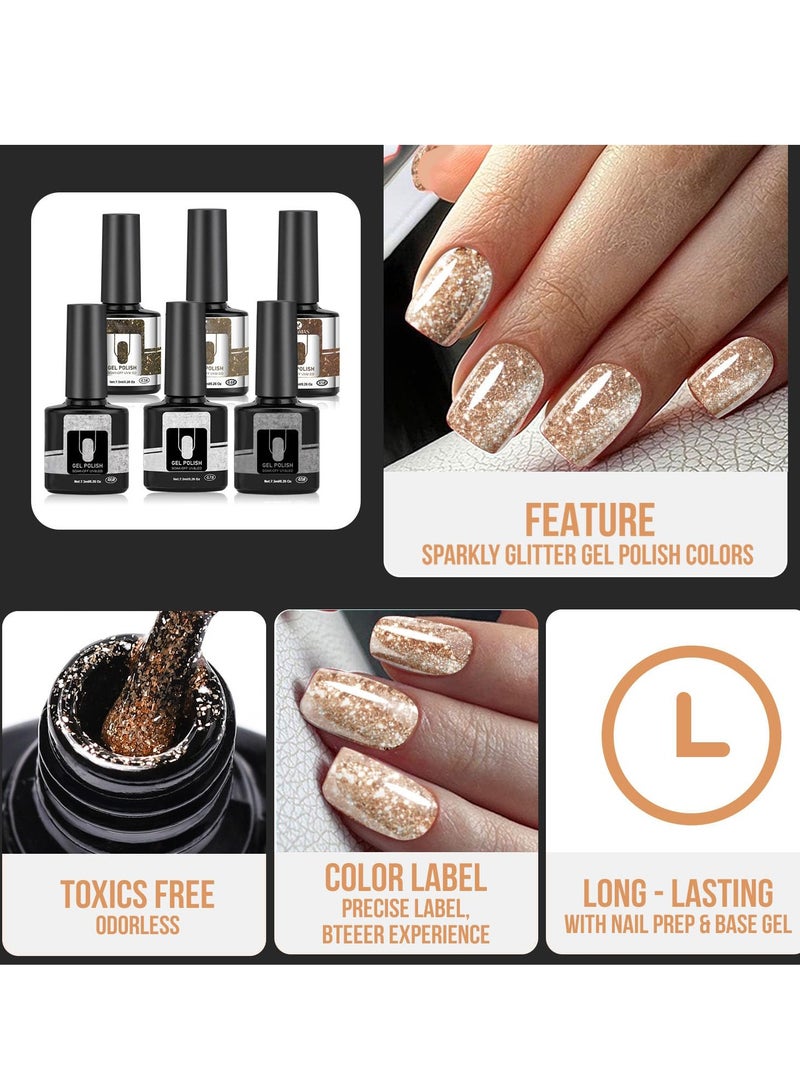 SYOSI Gel Nail Polish Set, Glitter Color UV LED Gel Nail Kits Gel Polish Kit Soak Off  Nail Art Design Decoration Gift for Girls Women Home DIY 6Pcs - Image 4