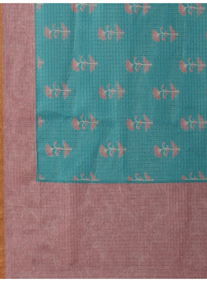 AKS Floral Printed V-Neck Linen Kurta With Trousers & Dupatta - Image 5