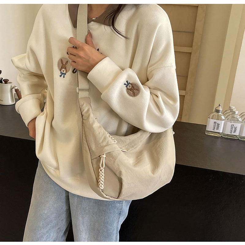 acdiac Crescent Crossbody Shoulder Bag For Women Hobo Bag Multi-Pocket Nylon Backpack Travel Shopping Dumpling Bag (Beige) - Image 3