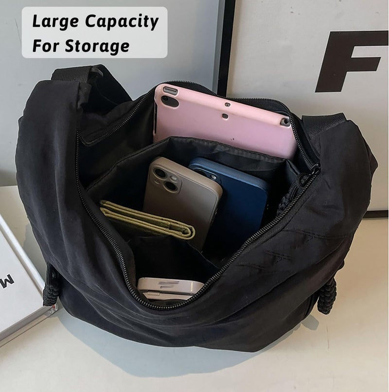 acdiac Crescent Crossbody Shoulder Bag For Women Hobo Bag Multi-Pocket Nylon Backpack Travel Shopping Dumpling Bag (Beige) - Image 4
