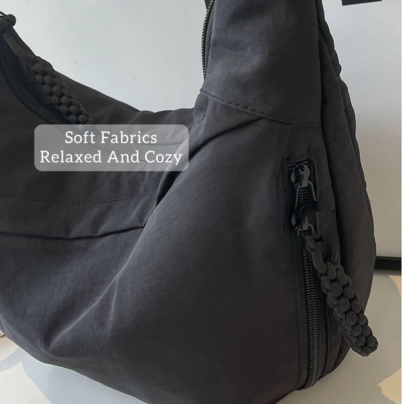 acdiac Crescent Crossbody Shoulder Bag For Women Hobo Bag Multi-Pocket Nylon Backpack Travel Shopping Dumpling Bag (Beige) - Image 5