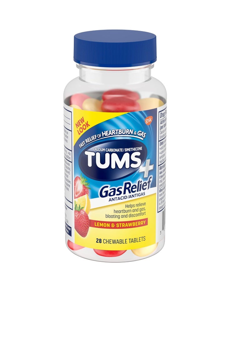 Tums  Plus Gas Relief - Lemon & Strawberry, 28 Chewable Tablets - Image 1