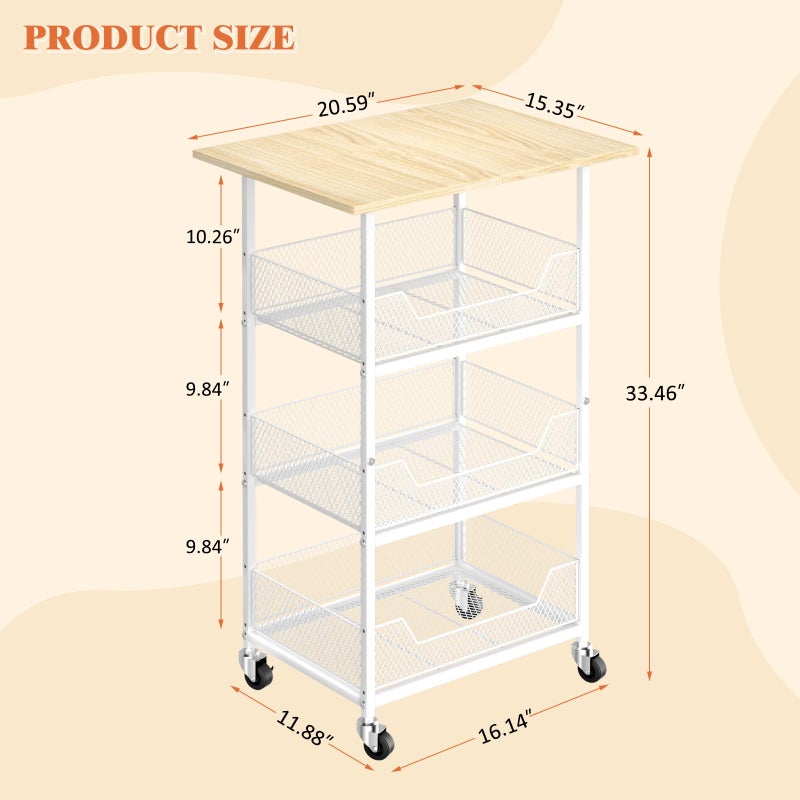 ThreeHio Kitchen Microwave Cart with Fruit Baskets, 4 Tier Microwave Table Stand with Storage, Kitchen Storge Shelf on Wheels Small Rolling Cart Organizer Rack for Pantry, Living Room, Bathroom - Image 4