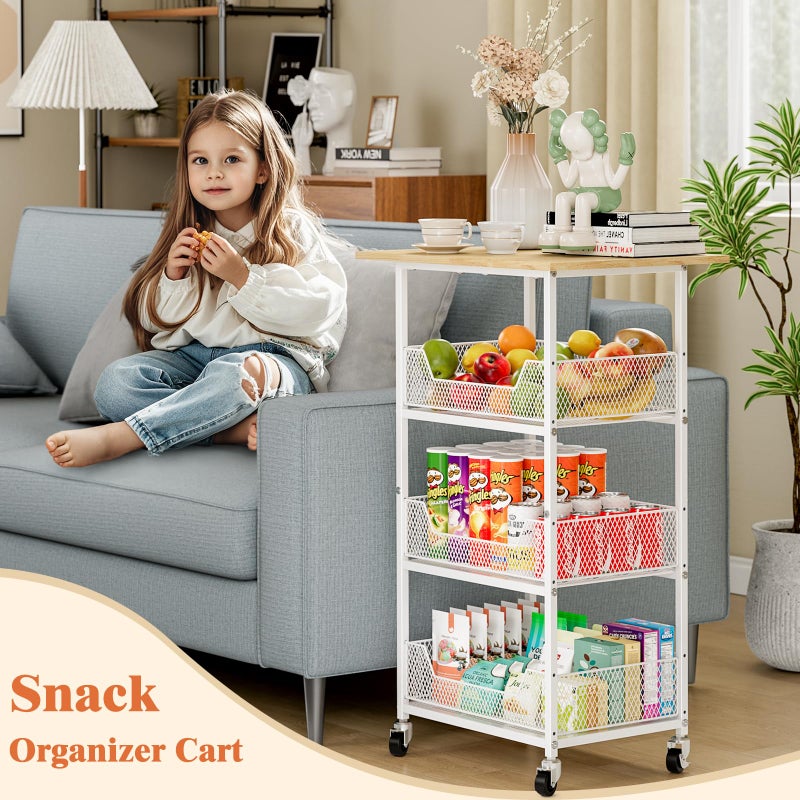ThreeHio Kitchen Microwave Cart with Fruit Baskets, 4 Tier Microwave Table Stand with Storage, Kitchen Storge Shelf on Wheels Small Rolling Cart Organizer Rack for Pantry, Living Room, Bathroom - Image 5