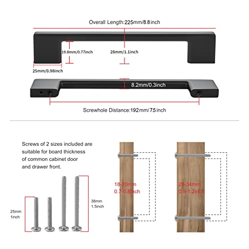 TUNNY 5 Pack Classic Cabinet Handles-7.5"/192mm Screw Spacing Matte Black Furniture Hardware Handles for Kitchen Cabinets Bedroom Cabinet Pull - Image 2