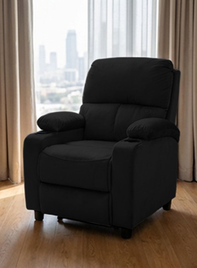 REGAL IN HOUSE Cinematic Velvet Upholstered Classic Recliner Chair With Bed Mode - Black - 90x95x80cm - Image 1
