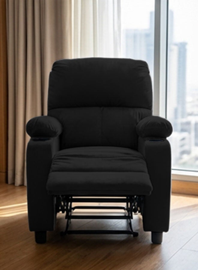 REGAL IN HOUSE Cinematic Velvet Upholstered Classic Recliner Chair With Bed Mode - Black - 90x95x80cm - Image 2