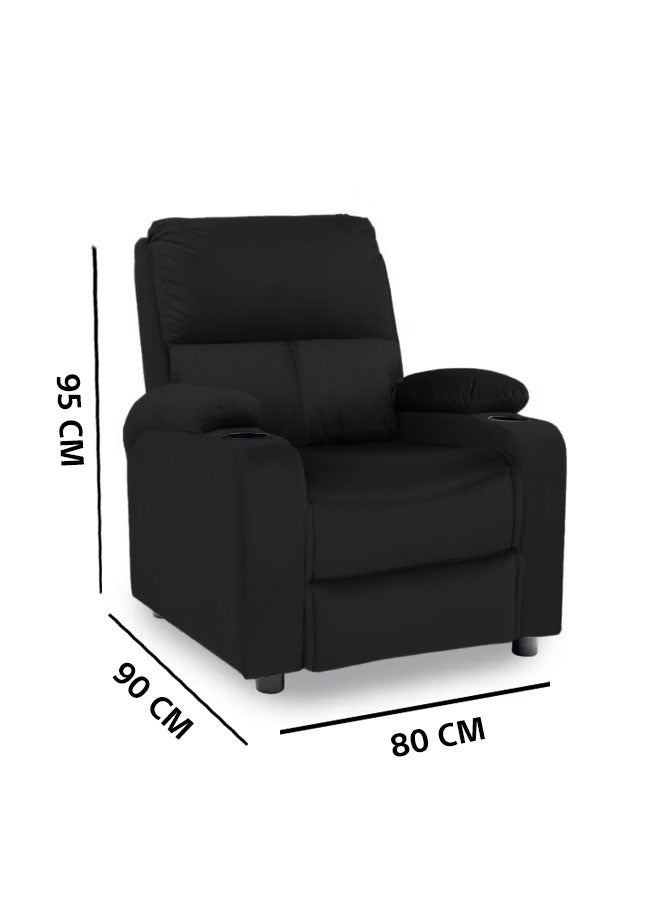 REGAL IN HOUSE Cinematic Velvet Upholstered Classic Recliner Chair With Bed Mode - Black - 90x95x80cm - Image 3