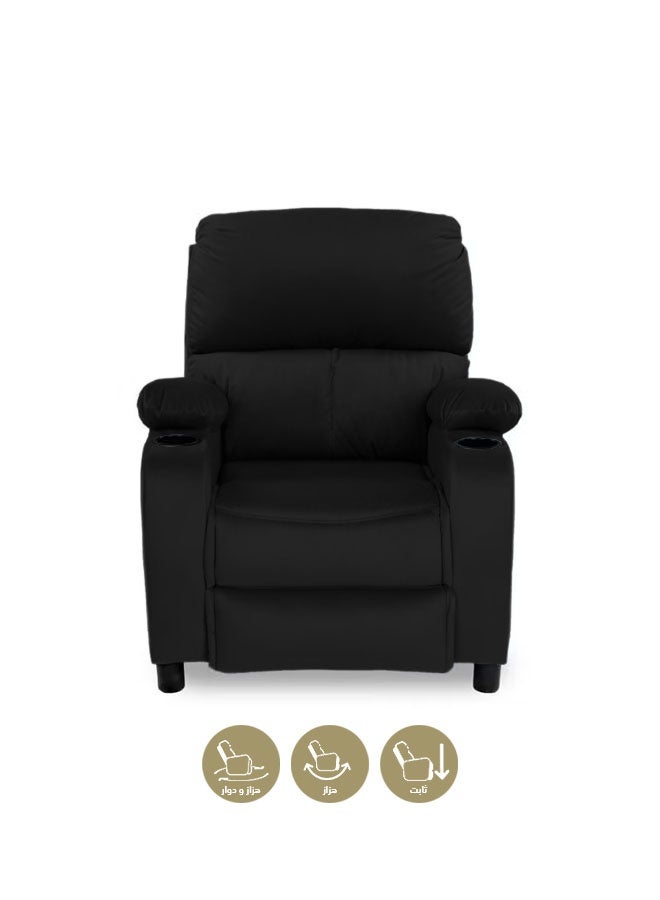 REGAL IN HOUSE Cinematic Velvet Upholstered Classic Recliner Chair With Bed Mode - Black - 90x95x80cm - Image 4