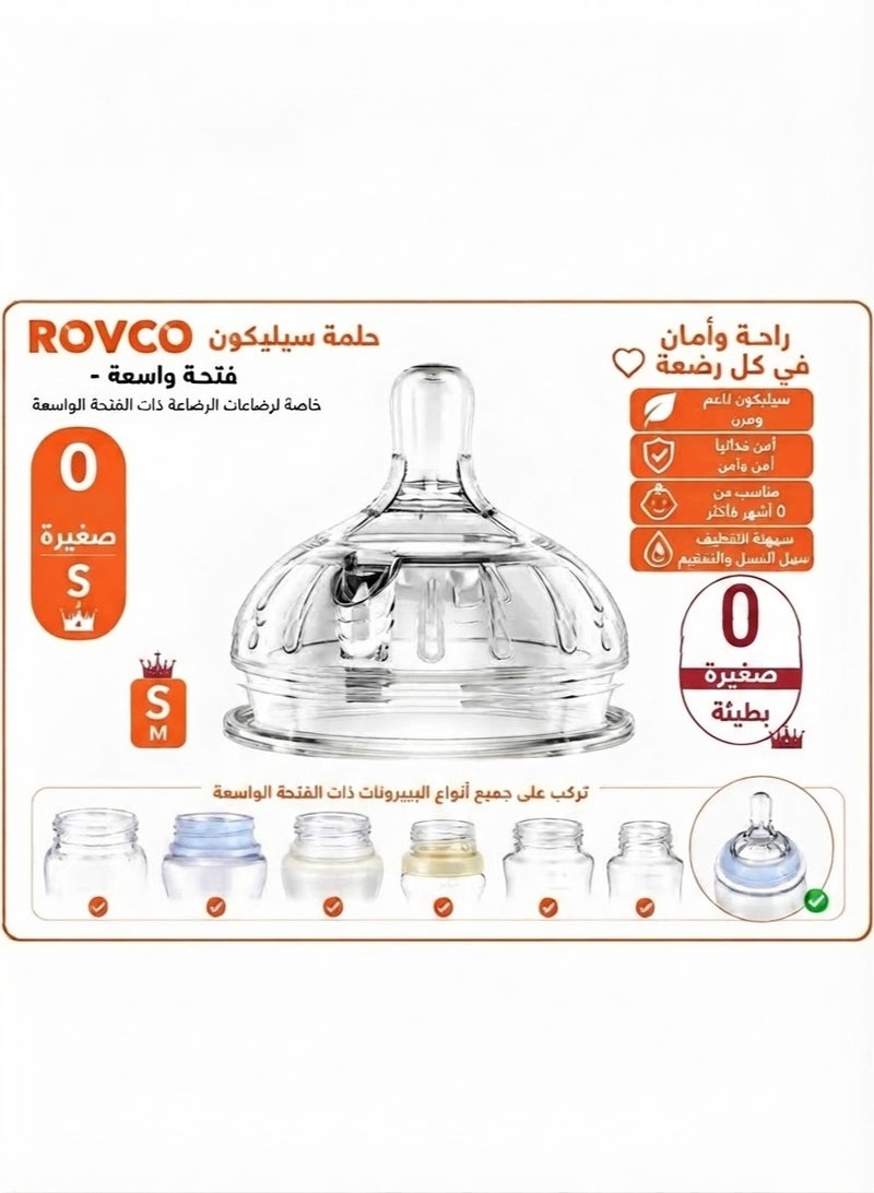 ROVCO Wide-Neck Silicone Baby Bottle Nipple with Anti-Colic and Anti-Reflux Vent, BPA-Free, Size S, Suitable for 0+ Months, 1 Piece - Image 4