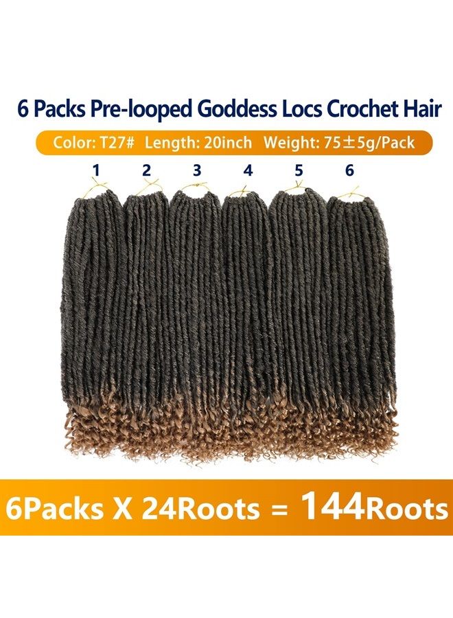MODERN QUEEN Goddess Locs Crochet Hair 6 Packs 20 Inch Straight Faux Locs Crochet Hair for Black Women, Crochet Pre-Looped Curly Hair Soft Faux Locs Synthetic Braiding Hair Extensions (20 Inch, 6 Packs, 1B-27#) - Image 4