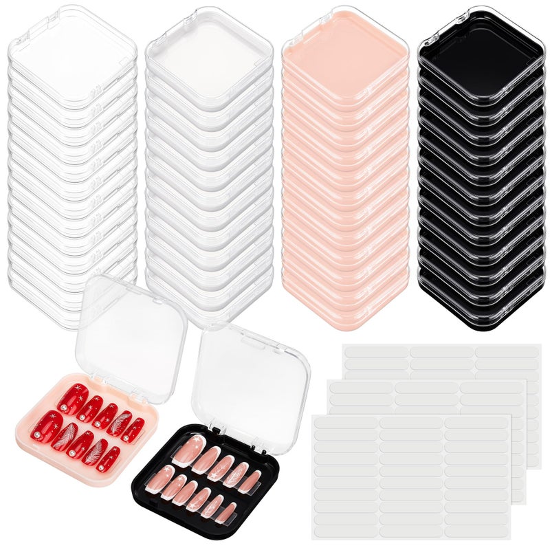 AceOrbit 48 Pcs Press on Nail Boxes with 180 Pcs Adhesive Double Sided Tape Acrylic Press on Nail Packaging Cases in 4 Colors Transparent Storage Case Organizer for Display Art Salon Supplies - Image 1