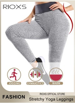 RIOXS Women's High Waisted Leggings, Tummy Control Yoga Leggings, Soft Comfy Leggings Lifting Pants, Printed Skinny Stretchy Pants For Women Ladies Running Workout Pamela  - Image 3