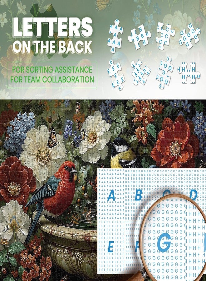 lamplig Puzzles for Adults 1000 Pieces, Spring Flower Garden Bird Bath, 1000 Piece Puzzle for Adults Seniors, Animal Nature Hard Jigsaw Puzzles with Letters on Back, Family Fun Gifts Decor,1:1 Poster - Image 4