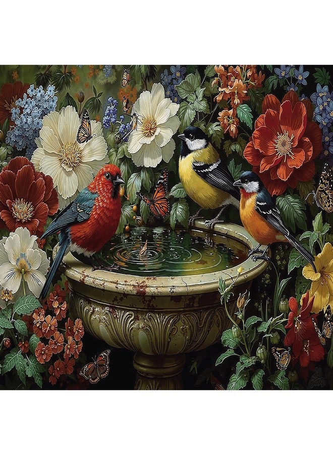 lamplig Puzzles for Adults 1000 Pieces, Spring Flower Garden Bird Bath, 1000 Piece Puzzle for Adults Seniors, Animal Nature Hard Jigsaw Puzzles with Letters on Back, Family Fun Gifts Decor,1:1 Poster - Image 1