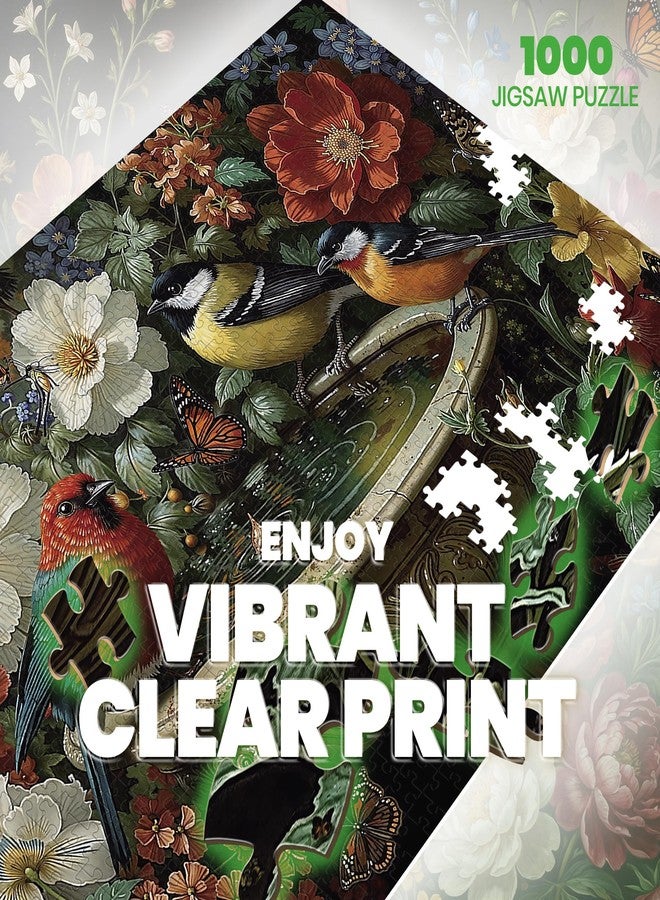 lamplig Puzzles for Adults 1000 Pieces, Spring Flower Garden Bird Bath, 1000 Piece Puzzle for Adults Seniors, Animal Nature Hard Jigsaw Puzzles with Letters on Back, Family Fun Gifts Decor,1:1 Poster - Image 2