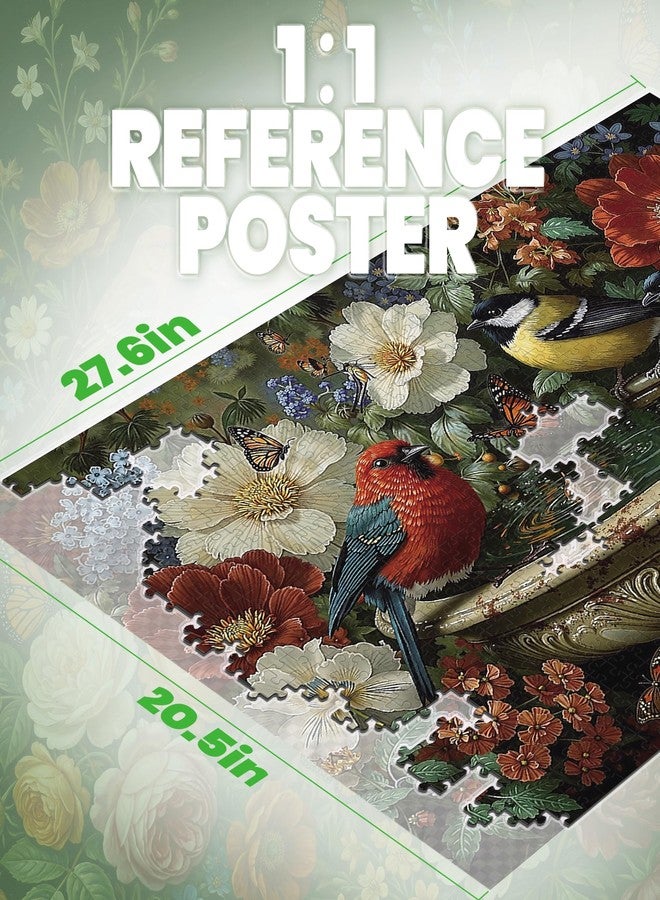 lamplig Puzzles for Adults 1000 Pieces, Spring Flower Garden Bird Bath, 1000 Piece Puzzle for Adults Seniors, Animal Nature Hard Jigsaw Puzzles with Letters on Back, Family Fun Gifts Decor,1:1 Poster - Image 3