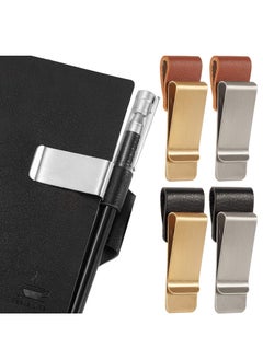 4PCS Pen Loop Holder Notebooks Pen Sleeve, PU Leather Pen Holder, Journals Notebooks Pen Loop with Clips for for Notebook and Clipboard at Home, Pocket, Office, Fit Most Pen Size