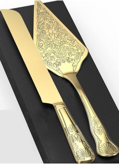 NajmStyle Vintage Wedding Cake Knife and Server Set, Stainless Steel Cake Pie Pastry Cutting Knife & Serving Spatula Set, Premium Party Supplies for Wedding, Birthday, Anniversary & Events(Gold)  - Image 1