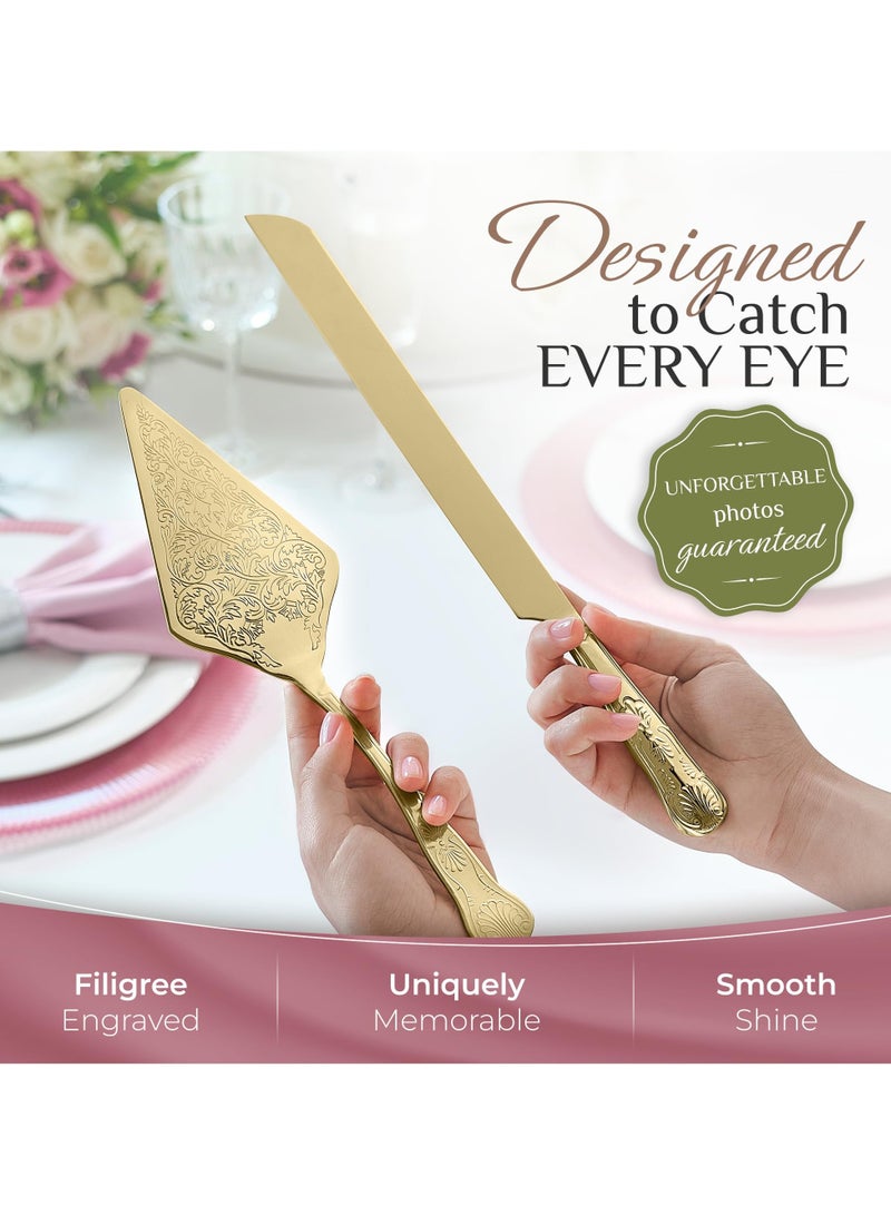 نجم ستايل طقم سكين وتقديم كيك الزفاف العتيق، طقم سكاكين تقطيع فطيرة الكيك الفولاذ المقاوم للصدأ، طقم سكاكين تقطيع الكيك وملعقة التقديم، مستلزمات حفلات الزفاف، أعياد الميلاد، الذكرى السنوية والمناسبات (ذهبي) - Image 2