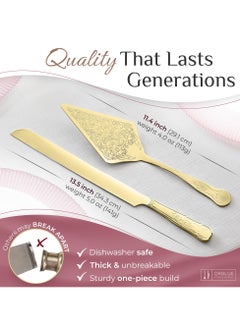 NajmStyle Vintage Wedding Cake Knife and Server Set, Stainless Steel Cake Pie Pastry Cutting Knife & Serving Spatula Set, Premium Party Supplies for Wedding, Birthday, Anniversary & Events(Gold)  - Image 3