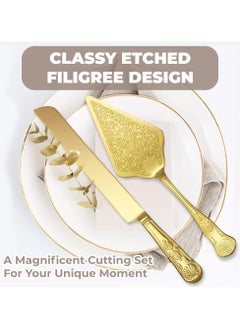 NajmStyle Vintage Wedding Cake Knife and Server Set, Stainless Steel Cake Pie Pastry Cutting Knife & Serving Spatula Set, Premium Party Supplies for Wedding, Birthday, Anniversary & Events(Gold)  - Image 4