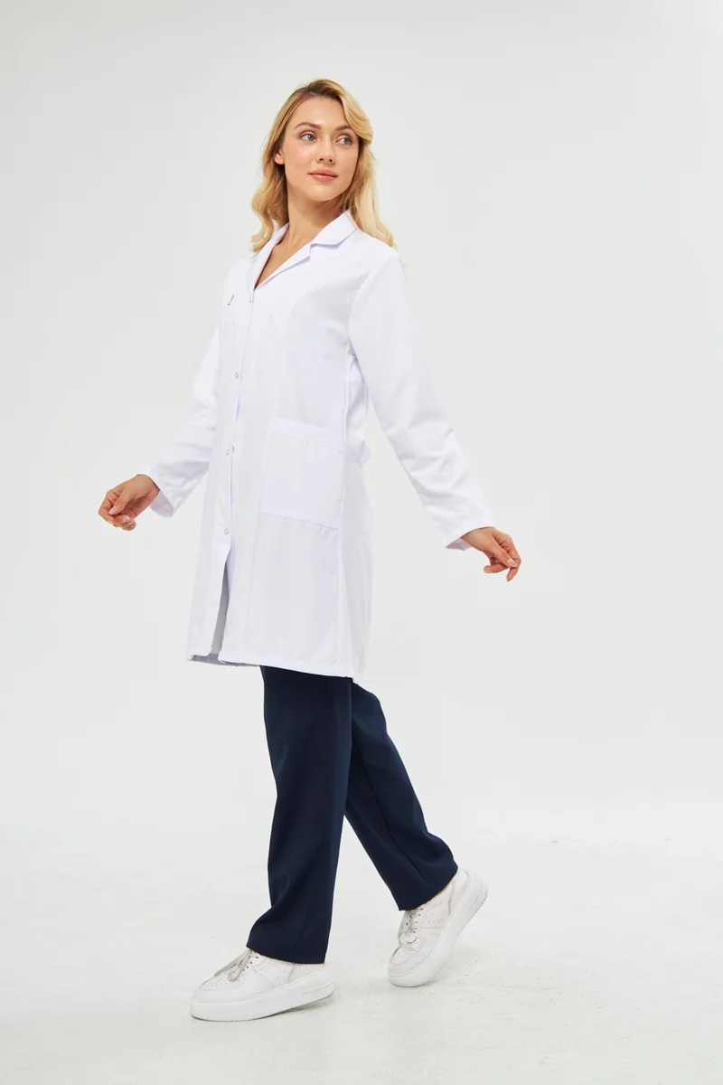 Mervem Work Apron Long Sleeve Alpaca Women's White