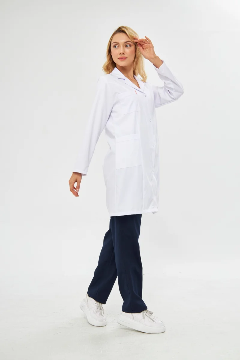 Mervem Work Apron Long Sleeve Alpaca Women's White