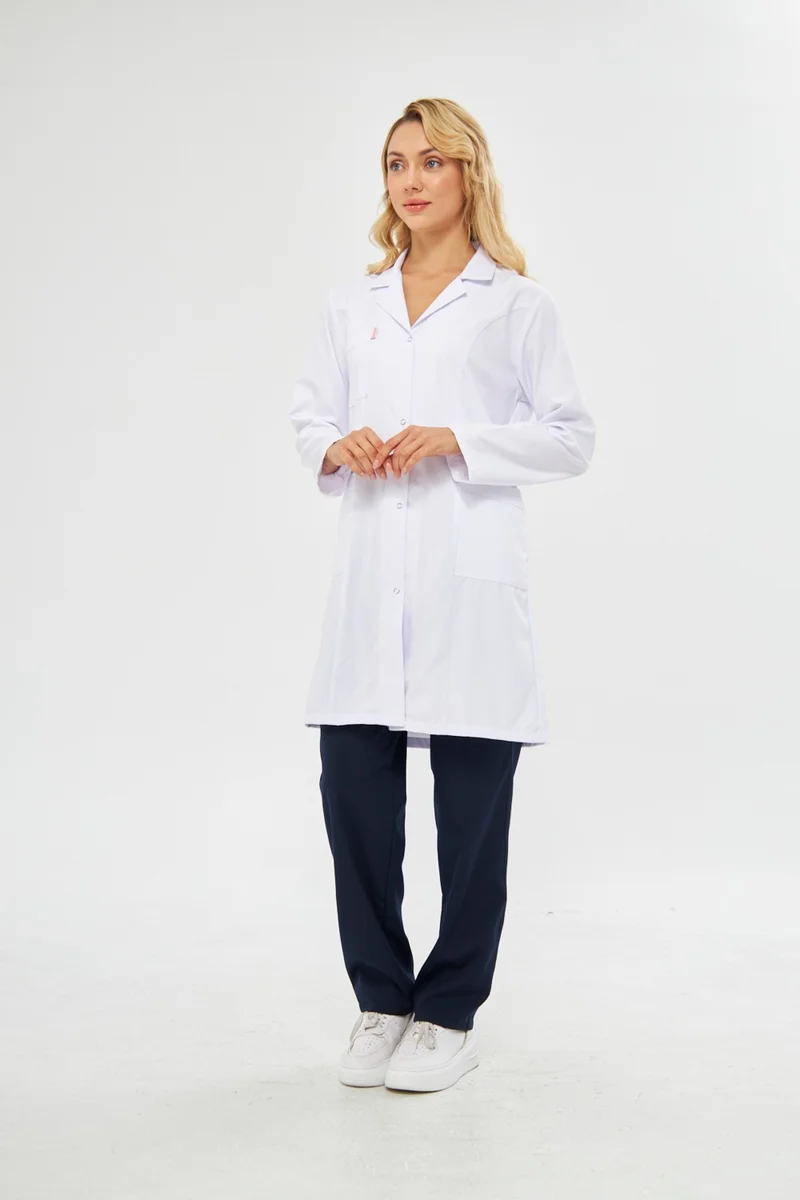 Mervem Work Apron Long Sleeve Alpaca Women's White