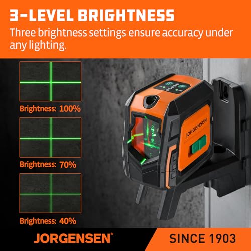 JORGENSEN Laser Level with Tripod & 2 Plumb Dots, 100 FT Self Leveling Point Cross Line Laser Leveler Tool, Wide Angle Green Laser Level for Picture Hanging, Indoor Project, Construction, Carry Bag - Image 5