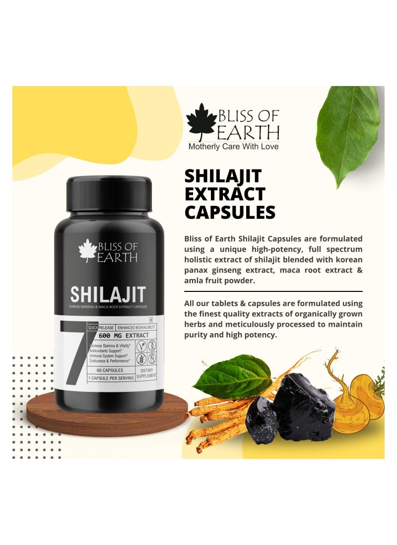BLISS OF EARTH Shilajit Capsules 600Mg Per Serving 60 Counts With Korean Red Panax Ginseng And Maca Root Extract  - Image 4