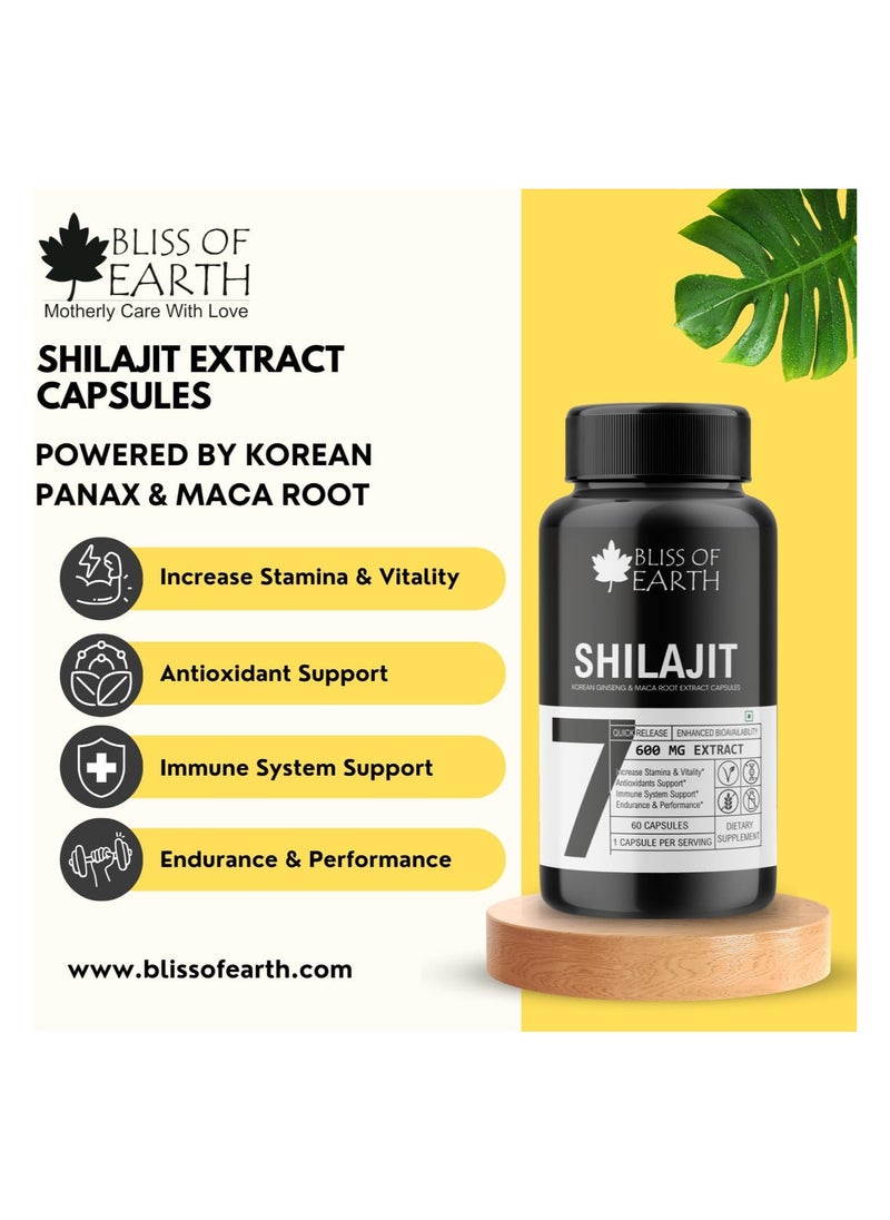 BLISS OF EARTH Shilajit Capsules 600Mg Per Serving 60 Counts With Korean Red Panax Ginseng And Maca Root Extract  - Image 2