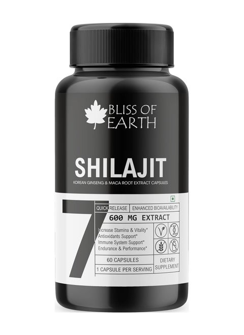 Shilajit Capsules 600Mg Per Serving 60 Counts With Korean Red Panax Ginseng And Maca Root Extract