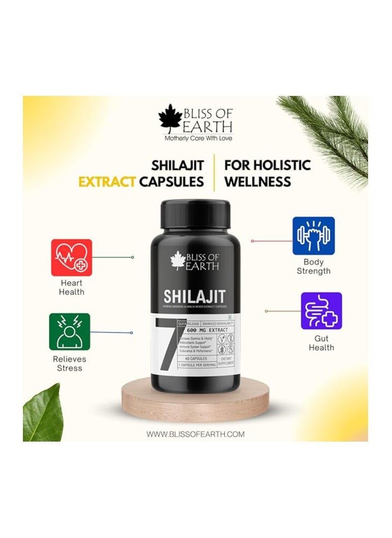 BLISS OF EARTH Shilajit Capsules 600Mg Per Serving 60 Counts With Korean Red Panax Ginseng And Maca Root Extract  - Image 5