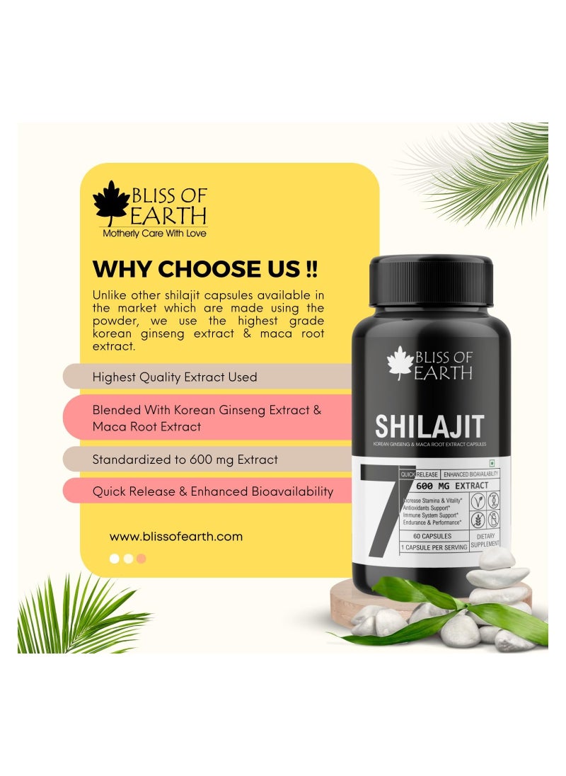 BLISS OF EARTH Shilajit Capsules 600Mg Per Serving 60 Counts With Korean Red Panax Ginseng And Maca Root Extract  - Image 3