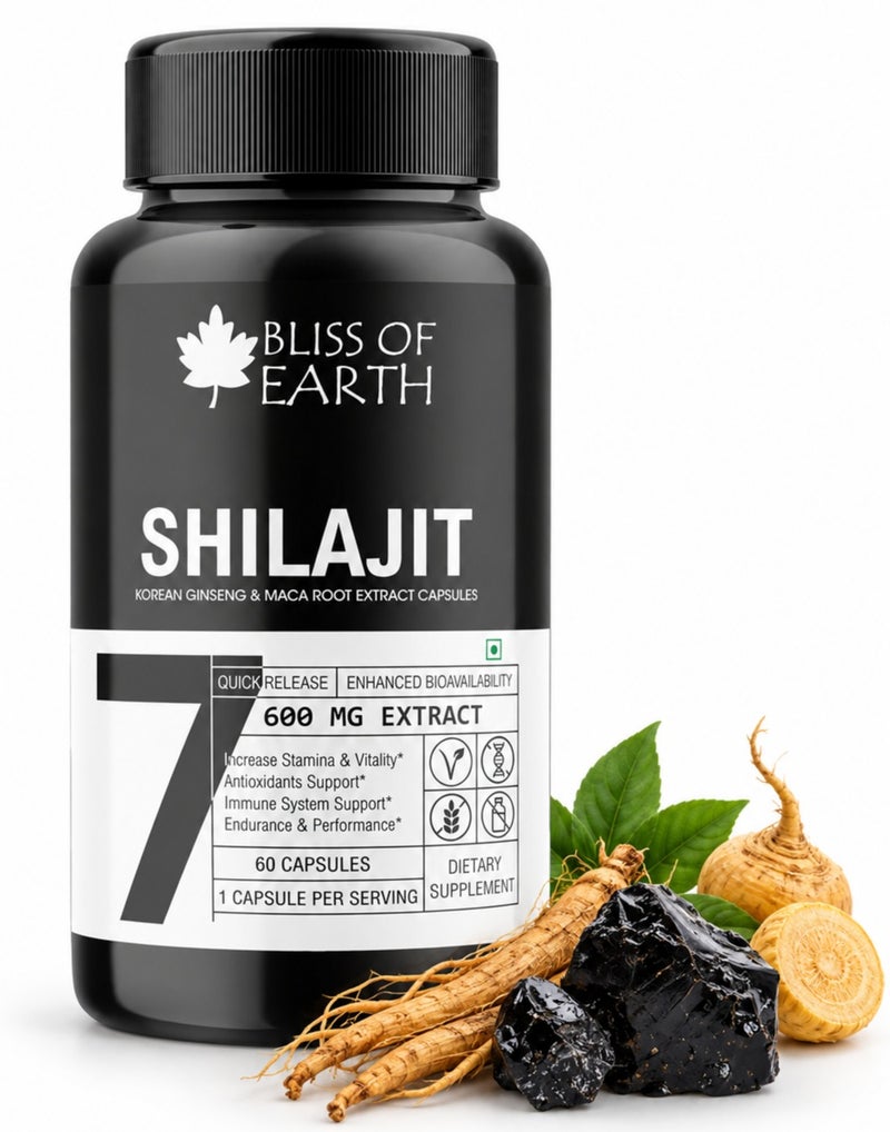 Bliss of Earth Shilajit Capsules 600Mg Per Serving 60 Counts With Korean Red Panax Ginseng And Maca Root Extract - Image 1