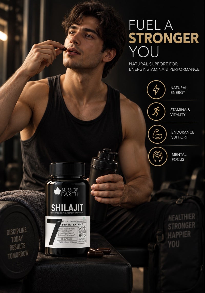Bliss of Earth Shilajit Capsules 600Mg Per Serving 60 Counts With Korean Red Panax Ginseng And Maca Root Extract - Image 2